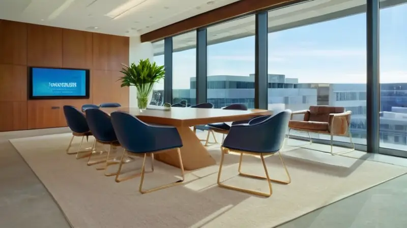 Oficina corporativa elegante y minimalista con mobiliario moderno