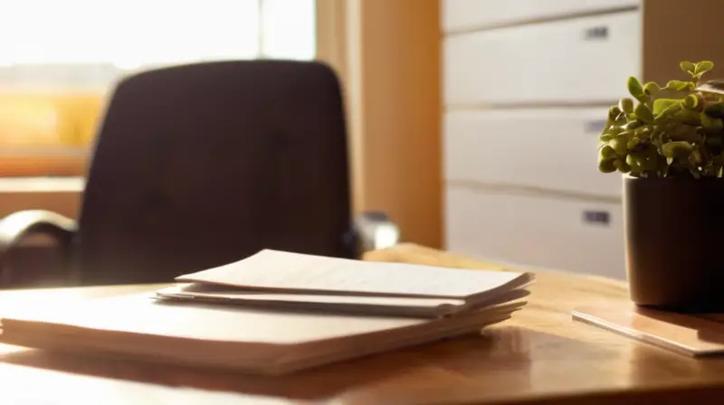 Una mesa de madera pulida con luz solar, notas esparcidas, una taza de café humeante y un smartphone con frases motivacionales crean un ambiente acogedor en una oficina moderna
