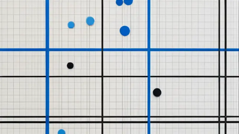 Mapa organizado con fondo gris, líneas negras y azules, puntos de colores que representan productos, etiquetas claras y sombras sutiles