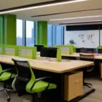 Una oficina moderna y luminosa con escritorios pulidos