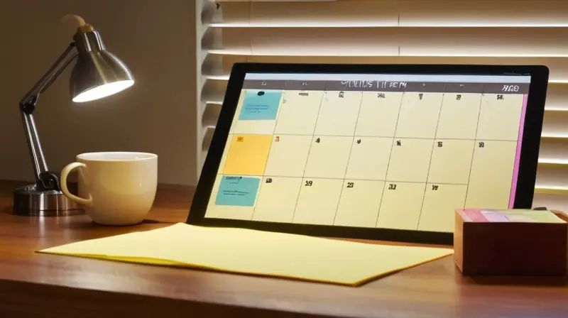 Un moderno escritorio ordenado con documentos, notas coloridas, una computadora y una taza de café en un ambiente iluminado