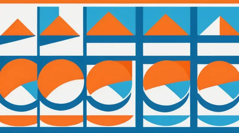 Diseño plano bidimensional con formas geométricas simples, colores vibrantes y una iconografía minimalista que comunica conceptos de comparación de manera clara y atractiva